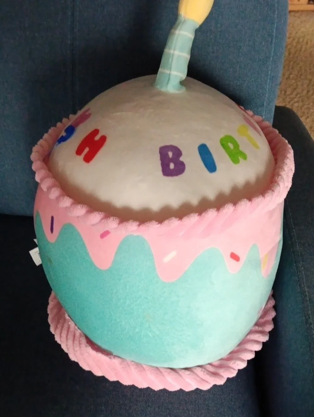 Plush Birthday Cake Pillow – Aqua & Pink Party Accent
